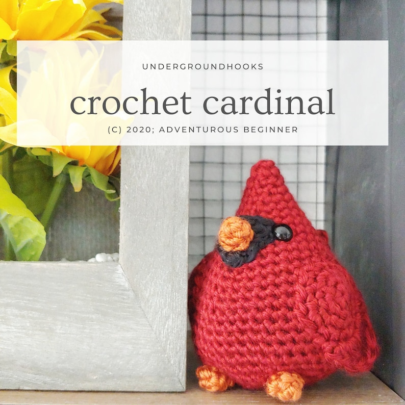 Chubby Cardinal Pattern Bird Amigurumi Easy Beginner Crochet Plushie Illinois State Bird Lover image 1