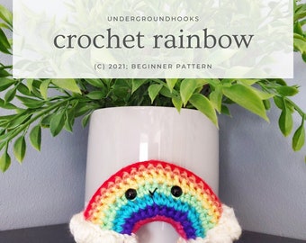 Cloudy Rainbow Pattern - Weather Prism Amigurumi - Easy Beginner Crochet Plushie - Colorful Multicolored Chromatic Crescent