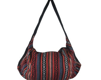 Hippie Holdall Bags Ladies Red & Black Woven Hobo Boho Hippy Festival Beach Bag Cotton Carrier