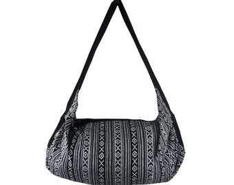 Hippie Holdall Bags Ladies Black & White Woven Hobo Boho Hippy Festival Beach Bag Cotton Carrier