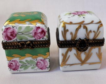 Two Vintage Limoges France trinket boxes Hand painted Limoges Porcelain trinket box, Limoges Pill box, Limoges box