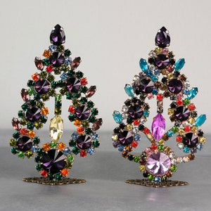 Two Czech Crystal Christmas Tree Vintage Rhinestone Ornament Decoration Jewelry Crystals Christmas Tree, Czech Rhinestone Tree, jeweled tree