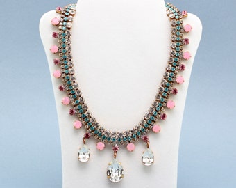 Art deco Rhinestone necklace, statement rhinestone necklace, crystal necklace, bridal rhinestone jewelry Vintage Necklace