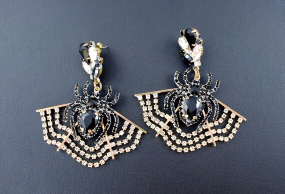 Vintage Crystal black white earrings Halloween je… - image 4
