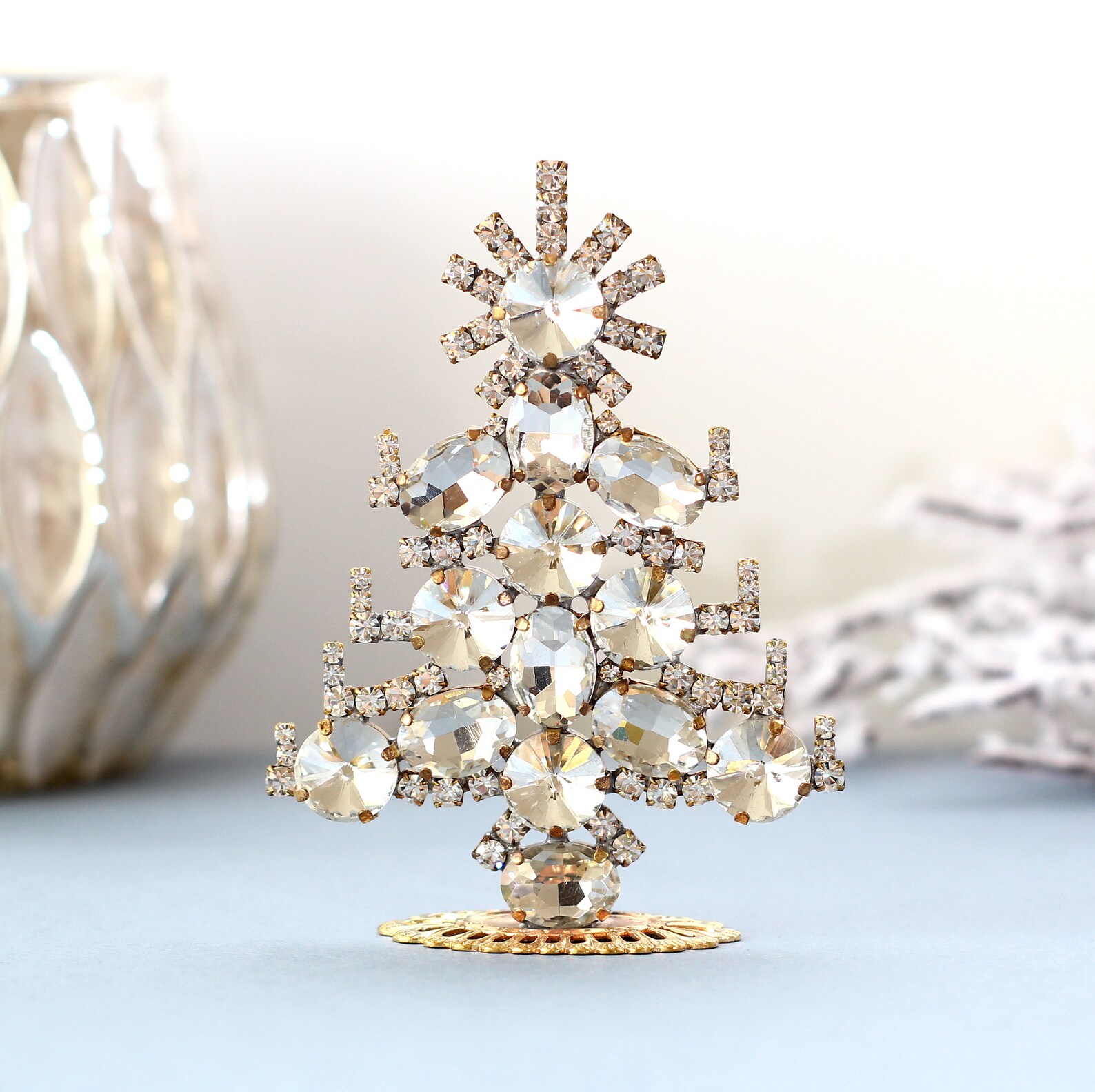 Vintage Rhinestone Christmas Tree Vintage Rhinestones jeweled Etsy