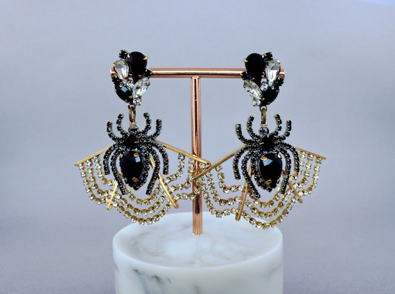 Vintage Crystal black white earrings Halloween jew