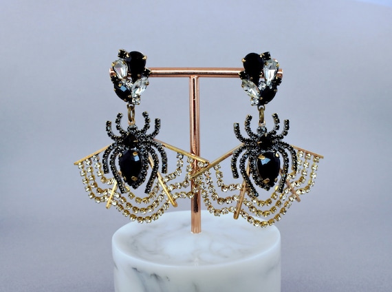 Vintage Crystal black white earrings Halloween je… - image 1