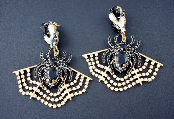 Vintage Crystal black white earrings Halloween je… - image 5