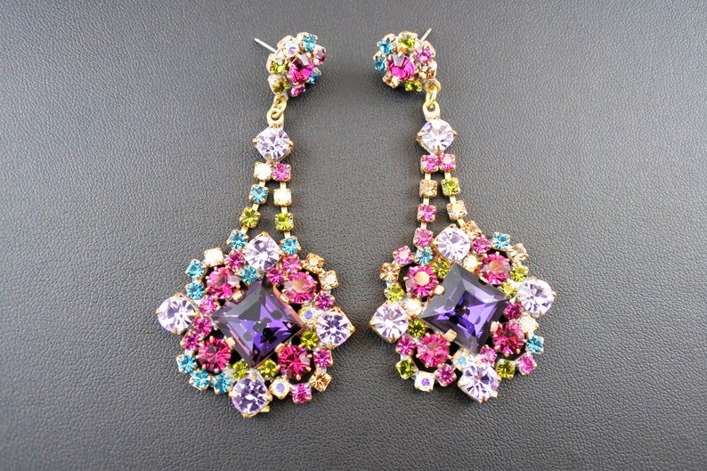 Vintage Crystal Bridal earrings Wedding jewelry Bridal jewelry Bridesmaid Gift earrings wedding dangle pierced long Earrings