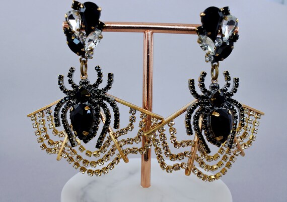 Vintage Crystal black white earrings Halloween je… - image 2