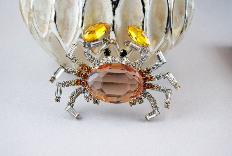 Vintage Crab Brooch Czech Crystal Brooch Vintage Jewelry Holiday Jewelry Czech rhinestone Crab Brooch pin gift Figural Crab
