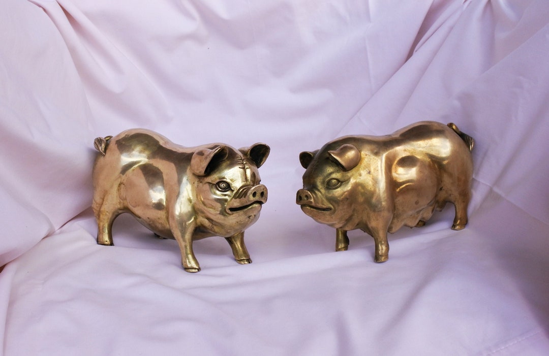 Big Bronze Pigs Sculptures Old French Home Accents Sculpture Pigs, Living Room Decor, Hog Statue