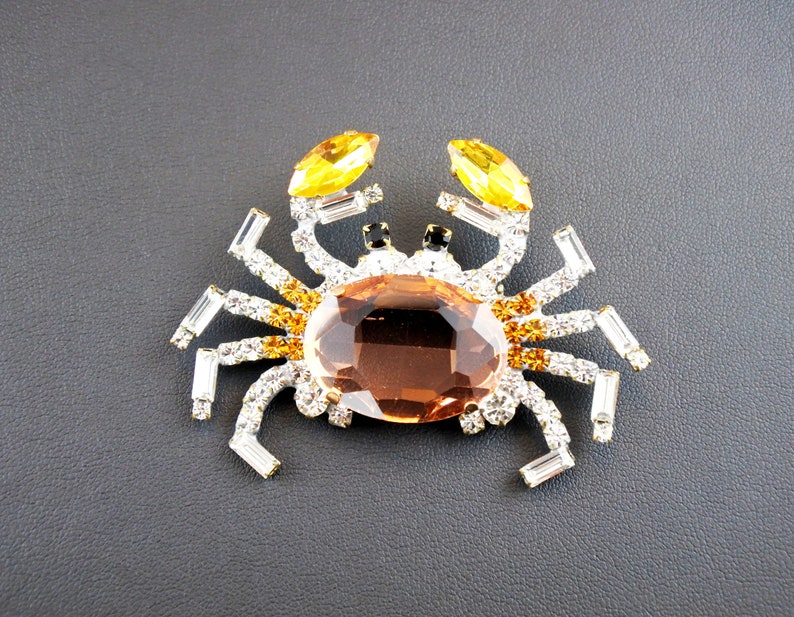 Vintage Crab Brooch Czech Crystal Brooch Vintage Jewelry Holiday Jewelry Czech rhinestone Crab Brooch pin gift Figural Crab