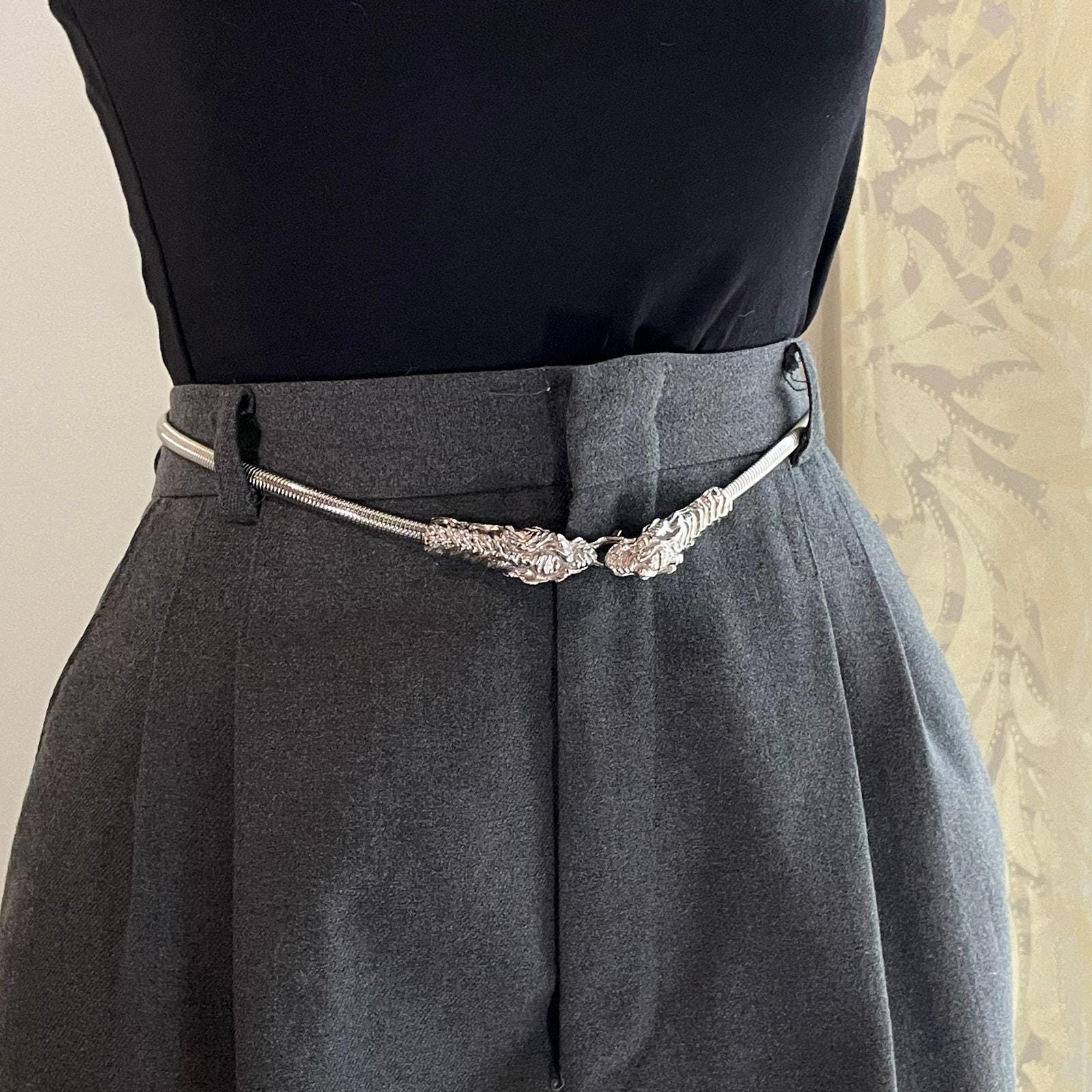 Vintage 80\'s Silver Leaf Scales Stretchy Belt O/S Plaza Italy 1980s Silver-Tone Articulated Figural Snake Belt  main image 2