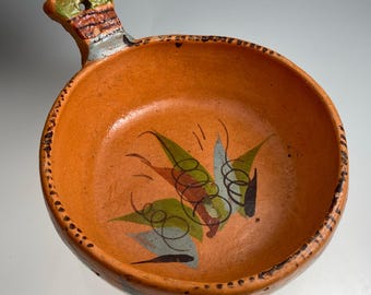 Tazón de anidación de arcilla mexicana Tlaquepaque México Sarten de Barro Vintage Cookware 8"