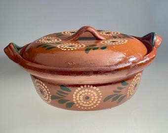 Cazuela de Barro con Tapa Roter Ton Kochtopf mit Deckel Mexikanische Keramik Vintage 26 cm