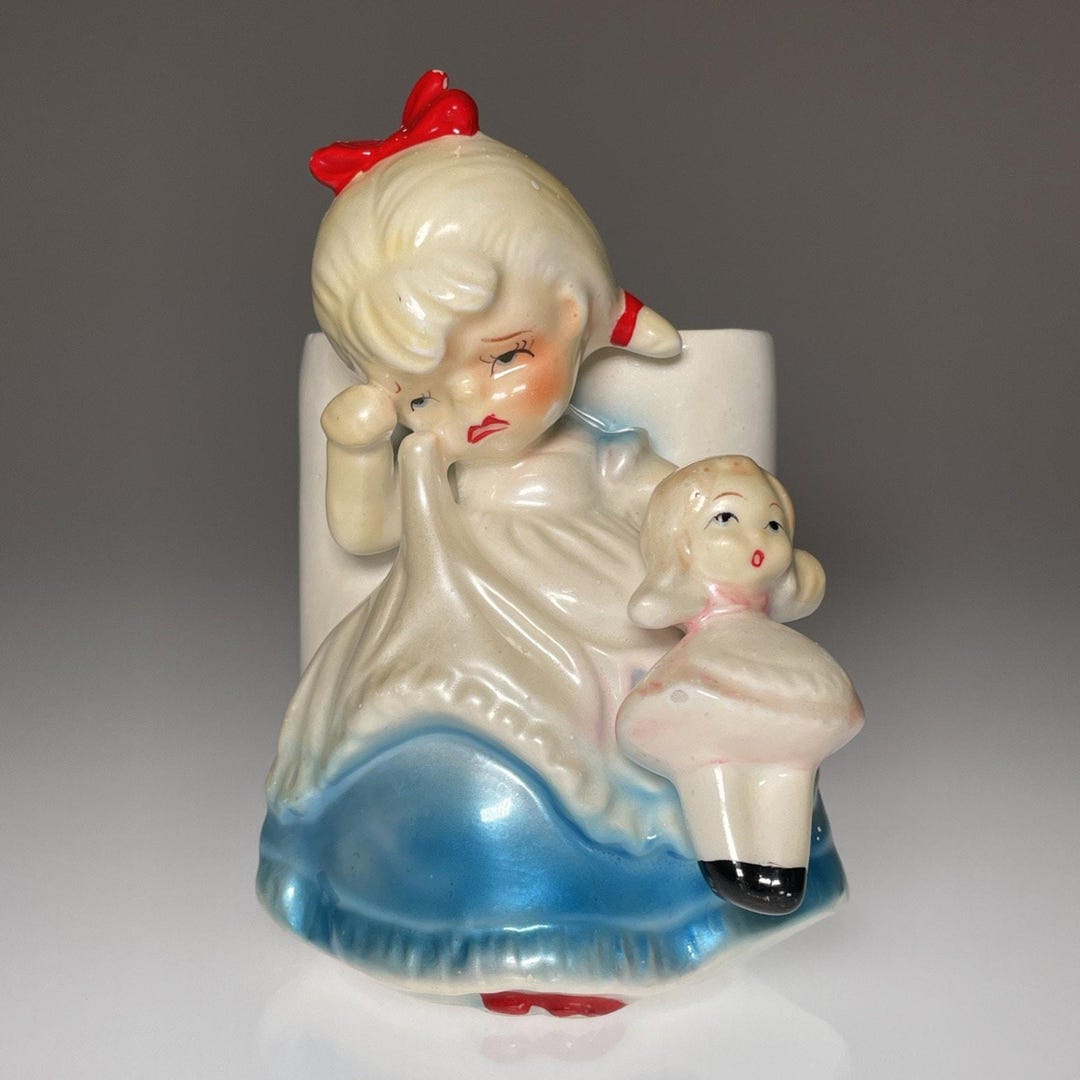 Vintage Midcentury Norcrest Sad Crying Little Girl With Her Dolly ...