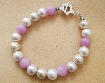 Bracelet pearls Mallorca mountain pink color and beads made of cotton Pearl