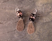 Hand Made Sterling Silver Earrings with Vintage Barrel Shape Black and Copper Czechoslovakian Lamp-Work Glass Bead