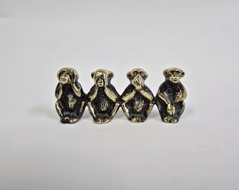 Four Wise Monkeys Brass Figurines, See No Evil Hear No Evil Speak No Evil Statue, Handmade Bronze Sculpture, Home Decor