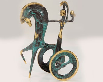 Bronze Greek Goddess Athena Chariot Statue, Ancient Art