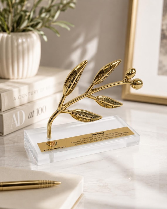 Personalized Bronze Olive Branch Sculpture, Greek Symbol of Peace and Victory, Handmade Desk Gift, Engraved Award or Office Decor