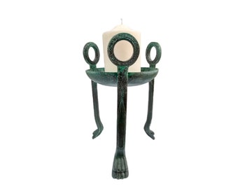 Handmade Bronze Tripod Candle Holder, Oxidized Patina
