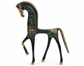 Handmade Bronze Greek Horse Statue | Museum Replica, Mythology Decor (21cm)