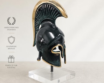Nachbildung eines korinthischen Helms aus Bronze, antike griechische Skulptur eines spartanischen Kriegers, Messingpatina-Dekoration