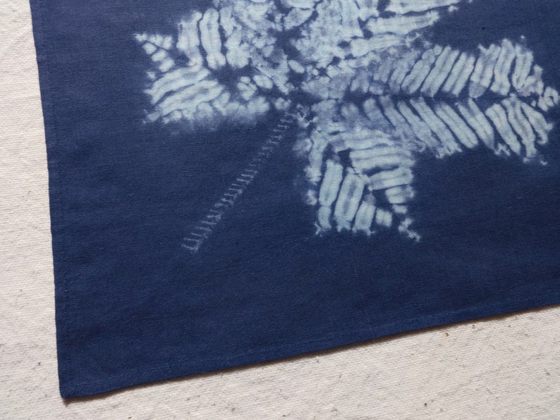 Hand dyed pocket square Handkerchief Shibori Tie dye cotton rag hankie Blue white Maple leaf Unisex men women