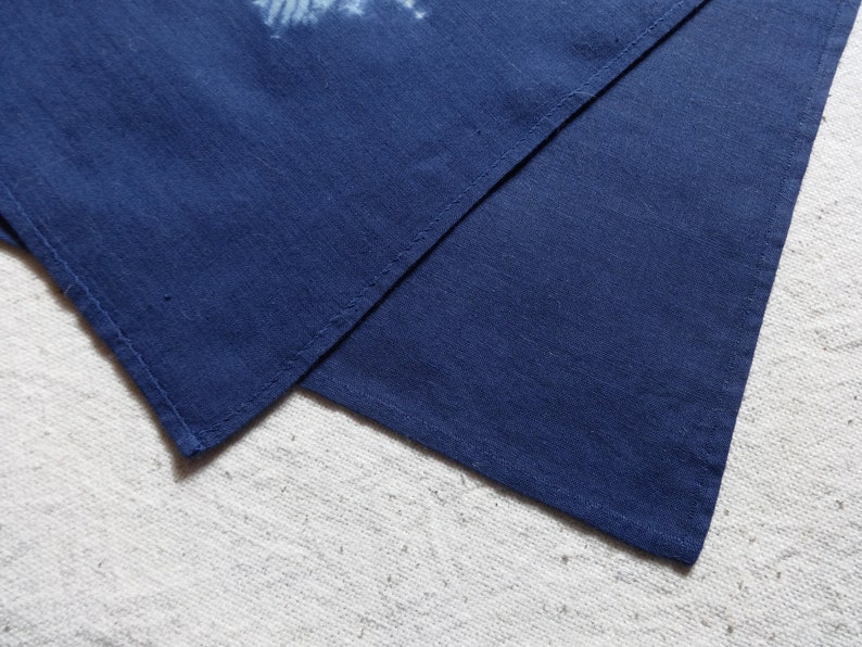 Hand dyed pocket square Handkerchief Shibori Tie dye cotton rag hankie Blue white Maple leaf Unisex men women