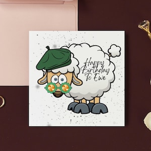 Linda tarjeta de cumpleaños de oveja para niños, divertida tarjeta de cumpleaños de oveja, tarjeta de feliz cumpleaños para oveja, tarjeta de cumpleaños de oveja personalizada con nombre,