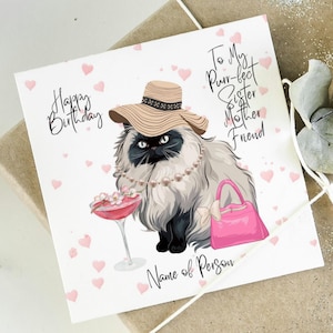 Carte d'anniversaire de chat personnalisée faite main pour elle, carte de chat pour soeur, carte pour mère, carte de chat pour ami, carte de chat pour elle, écologique