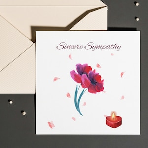 Carte de sincères condoléances, carte de condoléances, carte de deuil pour la perte d'un parent, message de sympathie respectueux de l'environnement sur une carte pour fleurs