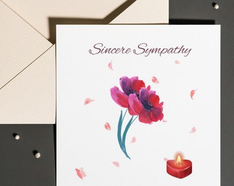 Carte de sincères condoléances, carte de condoléances, carte de deuil, carte de condoléances, perte, carte florale, thème floral, 100 % recyclable, carte de deuil