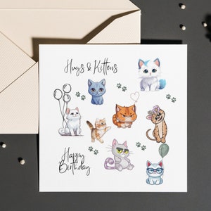 biglietto di compleanno con immagini di gatti, biglietto di compleanno con gatti, auguri di compleanno divertenti per gli amanti dei gatti, a tema gatto, biglietto di compleanno personalizzato con gatto