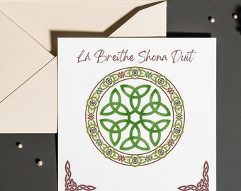 Birthday Card, Irish Language Card, Personalized, Lá Breithe Shona Duit, Happy Birthday in Irish, 100% recyclable, Celtic Design, Celtic art