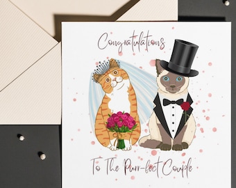 Wedding Card with cats, Personalized wedding card, wedding card with cats, cat wedding card, animal wedding card, perfect wedding,recyclable