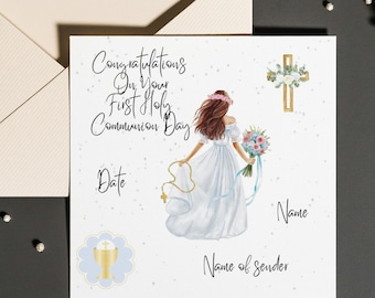 Personalized First Communion Card, Beautiful First Communion Card for Girl, Communion Keepsake, 1st Holy Communion, First Communion Girl