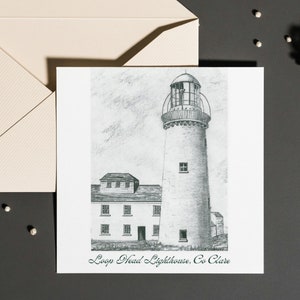 Originalkunst, Grußkarte, Loop Head Leuchtturm, Irische Kunst, Seelandschaft, Bilder von Irland, Irisches Bild, Alle Anlässe, Bilder von Irland,