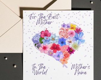 Mother's Day Card, Happy Mother's Day Card, best Mother, best mum, Personalized, card sending love to mother,floral themed card,card for her