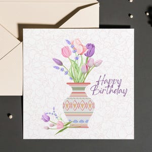 Handgemachte Blumen Geburtstagskarte, Geburtstagskarte in Pastellfarben, Geburtstagskarte personalisiert, Grußkarte Unikat