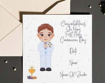 First Holy Communion Card, Personalized Boys First Communion Card, First Communion Keepsake, First Communion Boy, 100% recyclable,