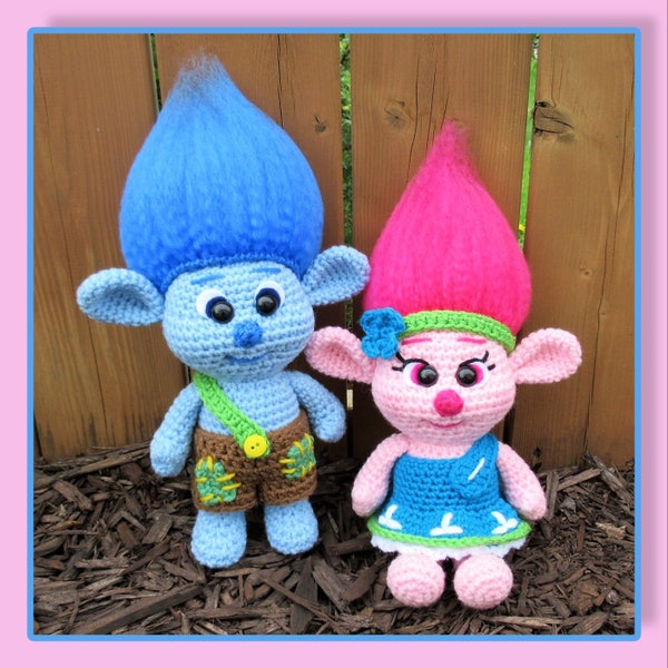 Baby Trolls Amigurumi crochet pattern, Branch, Poppy, Mr. Dinkles (English PDF file only, this is not the finished doll)