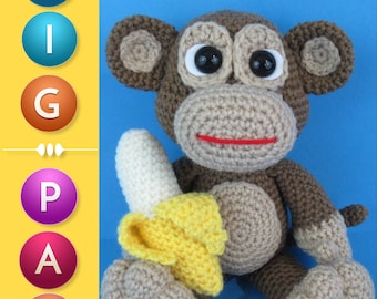 Monkey crochet pattern, Big Paws Monkey (English PDF file only, this is not the finished doll)