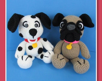 Dalmatian and Pug Crochet Pattern (English PDF file only, this is not the finished doll) puppies/dogs/chubby puppies/plush puppies