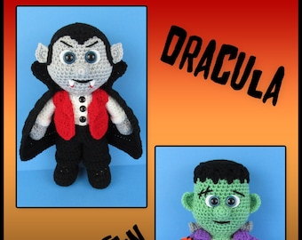 Dracula And Frankenstein crochet pattern, Halloween, Scary, Cute (English PDF file only, this is not the finished doll)