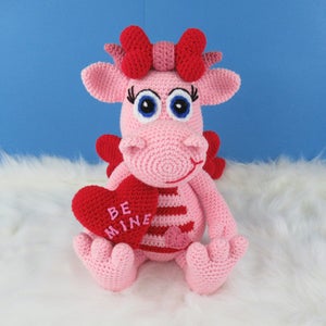 Dragon crochet pattern, Valentine Dragon, pink dragon (English PDF file only, this is not the finished doll)