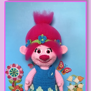 Schema all'uncinetto Poppy Troll Amigurumi (solo schema PDF in inglese, questa non è la bambola finita)