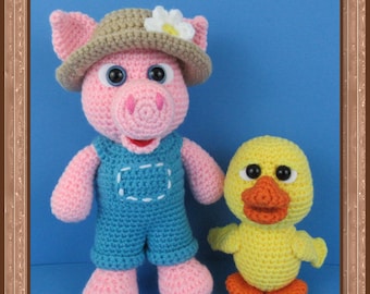 Pig and Duck Crochet Pattern (English PDF file only, this is not the finished doll) pig/duck/farm animals/crochet pig/crochet/duck/amigurumi